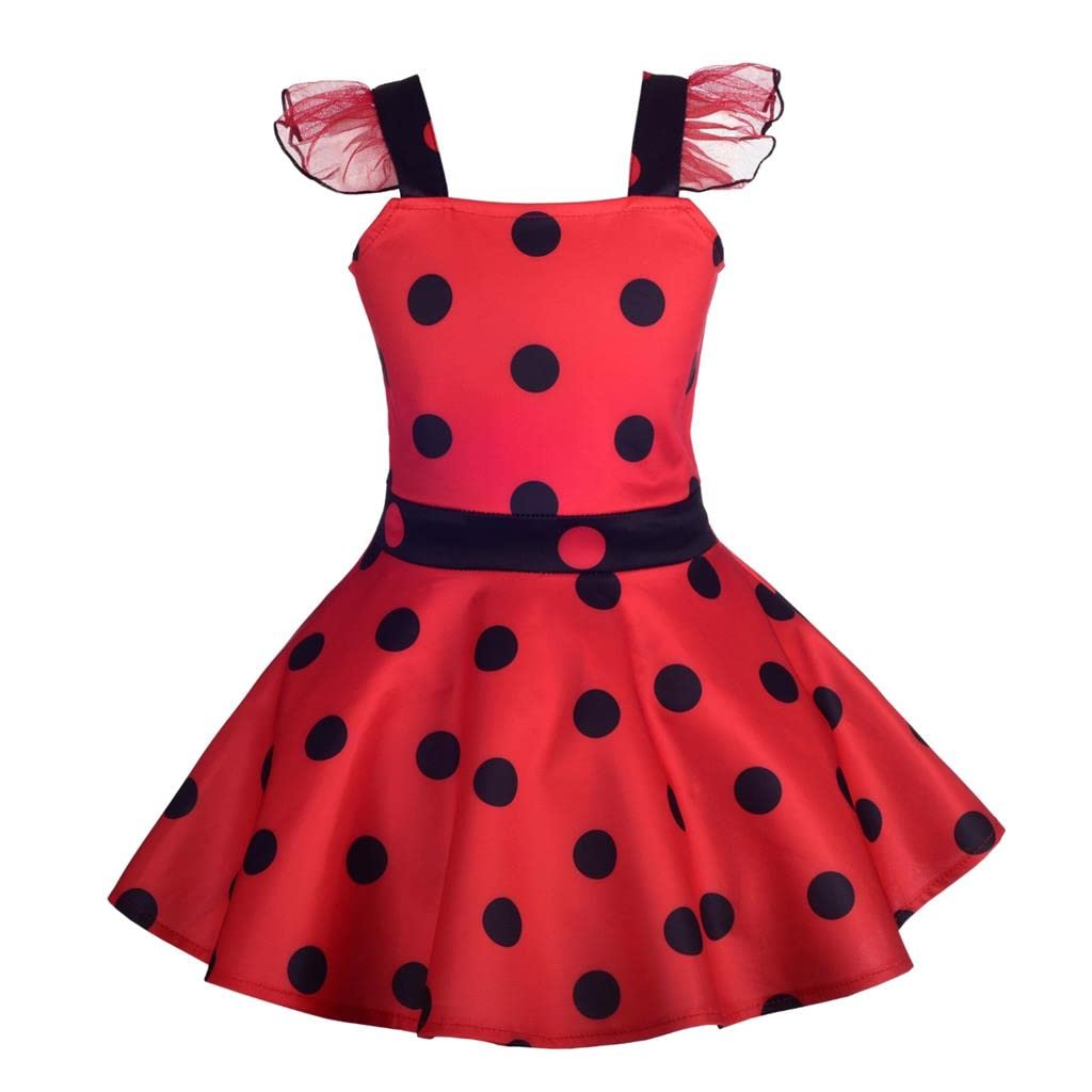 Lito Angels Ladybug Costume Polka Dot Fancy Dress Up for Kids Girls Age 7-8 Years (Tag Number 140), Red