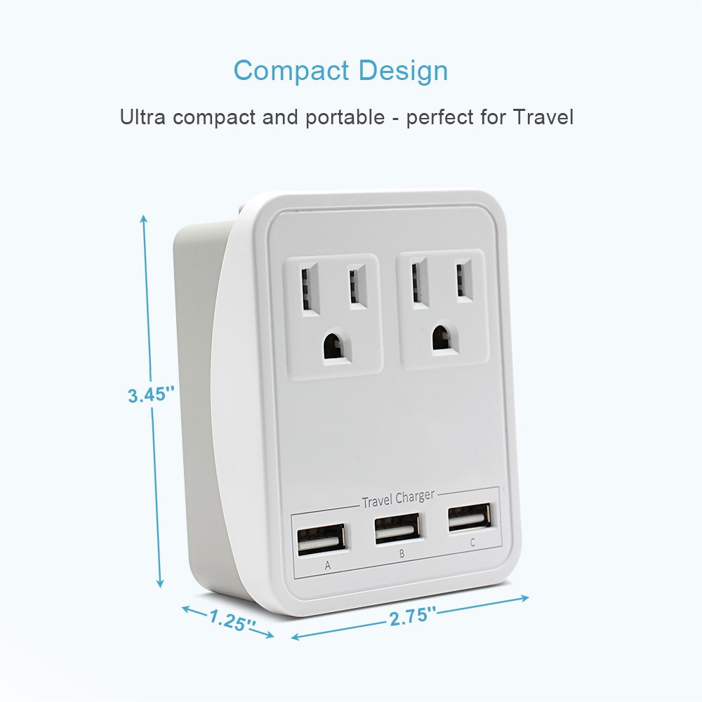 World Travel Adapter Charger Kit - 3 USB + 2 US Outlets, Includes Plugs for Europe, UK, China, Australia, Japan - Perfect for Laptop, Cell Phones and more