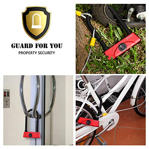 BILLCONCH Fingerprint U Bike Lock,Waterproof Bike U-Lock with Cable, Duty U-Lock for Road Bike Mountain Bike Electric Bike Folding Bike, USB Charging (Red)