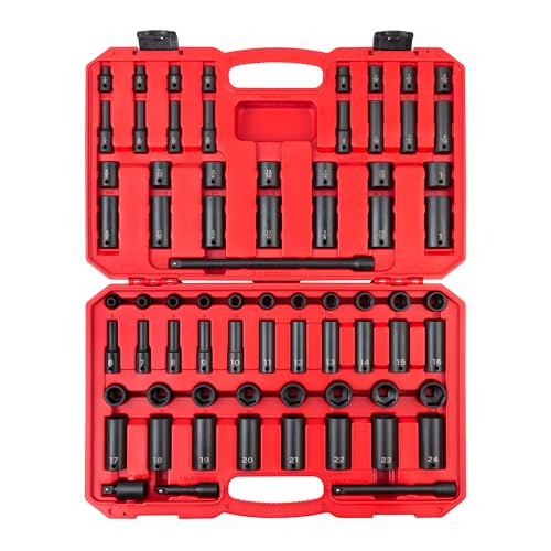 TEKTON 3/8 Inch Drive 6-Point Impact Socket Set, 72-Piece (1/4-1 in., 6-24 mm) | SID91404