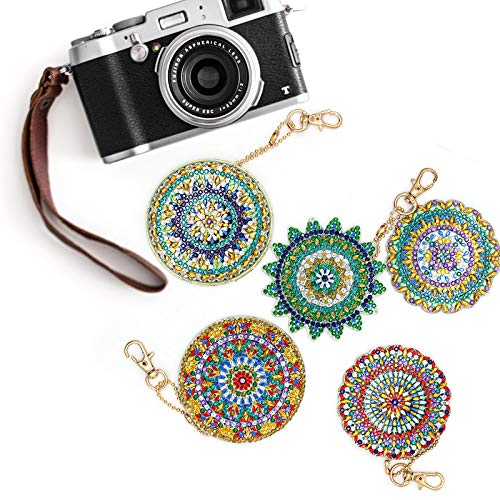5D DIY Diamond Painting Keychain, 5pcs Mandala Shape, Mosaic Making Full Drill Special Shape Diamond Painting Kit for Bags, Smartphone Straps, 5 Pack