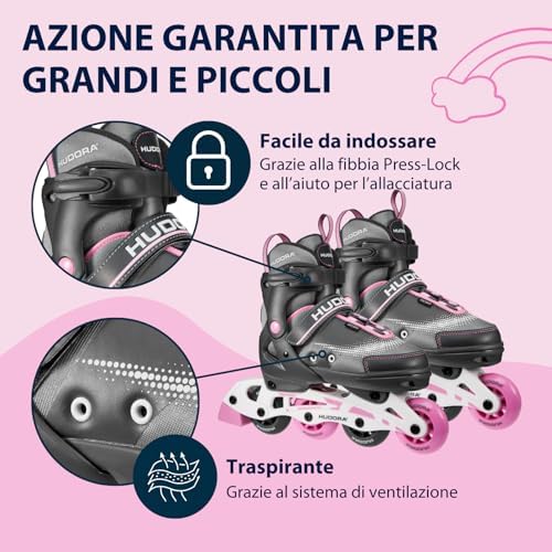 Pattini in linea Mia magnolia - misure 37-40 - Pattini in linea per bambini/ragazzi e adulti in più misure e colori - Pattini a rotelle regolabili fino a 4 misure - Pattini comodi e di stile