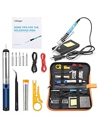 Kit de soldadura para electrónica, cautín de temperatura ajustable de 60 W, 5 puntas para soldar, soldadura, desoldador, pelacables, pinzas, soporte para soldar, 2 cables eléctricos