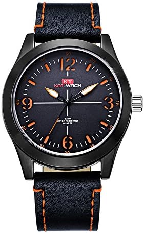 Men's Wrist Watches,Luminous Business Quartz Faux Leather Watch Orange Strap with Stainless Steel Mesh Dial and 164ft Water Resistant