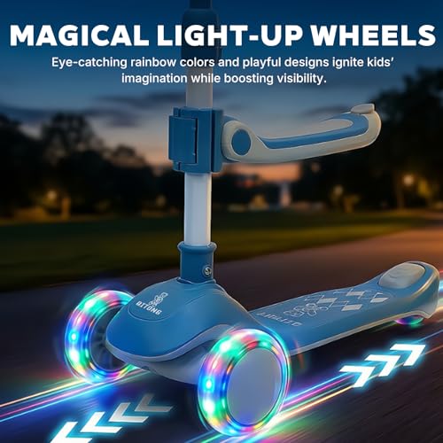Kids Scooter for Age 3-12, Toddler Scooter, Light Up 3-Wheels Scooter, Shock Absorption Design, Lean to Steer, Balance Training Scooter for Kids