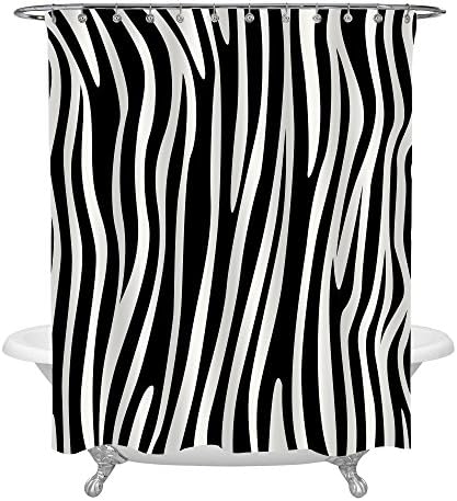MitoVilla Black and White Animal Print Shower Curtain, Abstract Zebra Skin Striped Bathroom Decor, Waterproof Fabric Bathroom Accessories with Hooks, 72" W x 78" L Long
