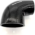 HEAAEH RACING 90 Degree ID 3.5 Inch to 4.0 Inch 4Ply Reducer Silicone Hose Black (89-102MM)