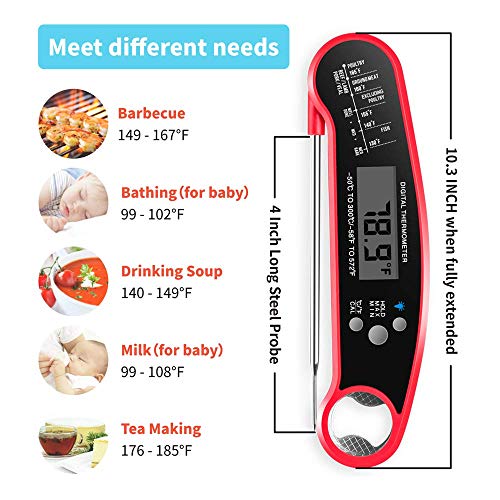 Cooking Thermometer Instant Read Temperature with Probe Digital Barbecue Thermometer for Grilling BBQ Smoker Food Cooking Candy Milk Deep Fry Oil Red - Thumbnail 2