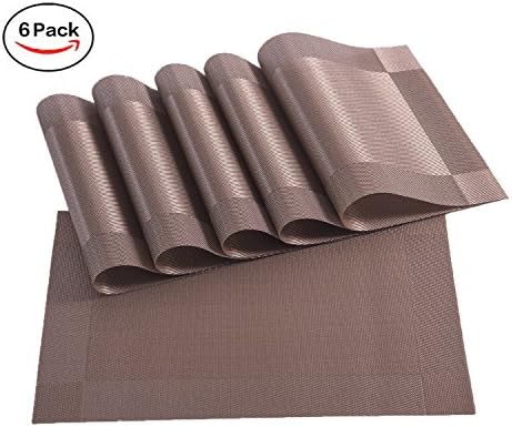 SUNSHINE FASHION Placemats,Placemats for Dining Table,Set of 6 Heat Resistant Placemats, Washable PVC Table Mats,Kitchen Table mats (3:Coffee)