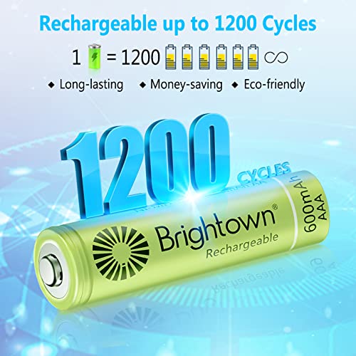 Brightown 12Pack Rechargeable AAA Batteries, 600mAh NiMH Precharged Triple A Solar Batteries