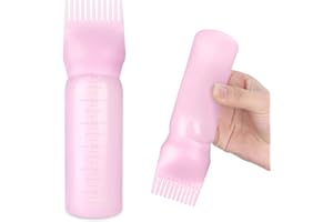 Bunrod Root Comb Bottle Applicator 6 Ounce,Oil Applicator for Hair Dye Hair Oiling Applicator with Graduated Scale (Pink)