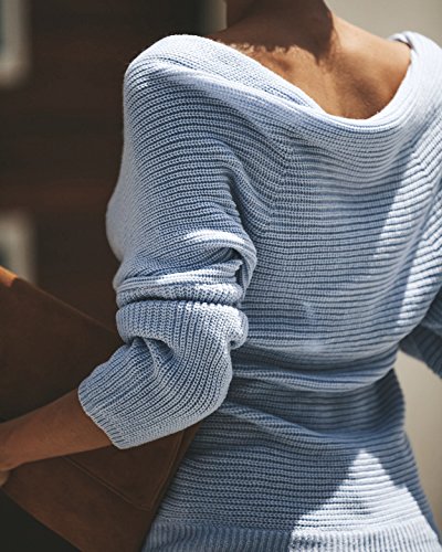 Imily Bela Womens Sexy Off Shoulder Sweater V Neck Wrap Pullover Loose Long Sleeve Jumper - Image 3