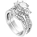 XAHH Women's 2 PCS Platinum Plated Ring Princess Cut 3 Cubic Zirconia Bridal Engagement Wedding Band Set Size 11