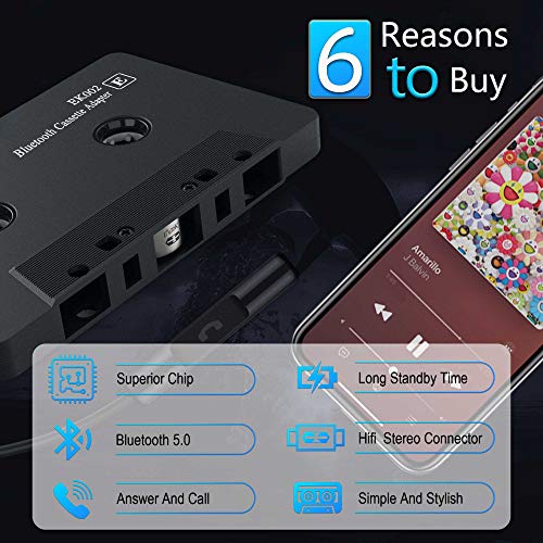 Car Cassette Audio Receiver, Bluetooth Cassette Tape Adapter with