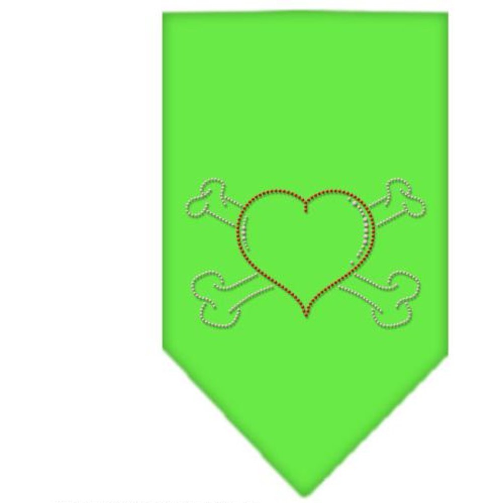 Mirage Heart Cross Bone Rhinestone Bandana, Small, Lime Green