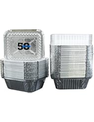 50 Pack of Disposable Takeout Pans with Clear Lids â€“ 1 Lb Capacity Aluminum Foil Food Containers â€“ Strong Seal for Freshness â€“ Eco-Friendly and Recyclable â€“ 5x4â€ Inch Drip Pans - By MontoPack