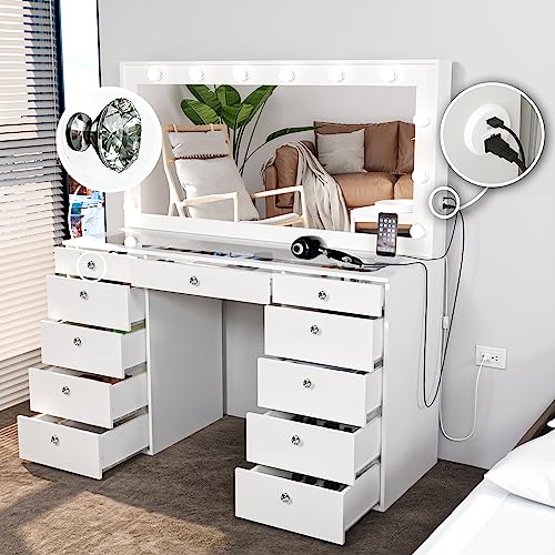 Boahaus Orla Modern Makeup Vanity Desk with Light Bulbs Builtin, USB