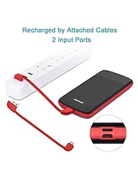 Charmast   Batería externa para iPhone, Samsung, Huawei y teléfonos móviles Android, 10000 mAh, con cable USB y tipo C, Negro