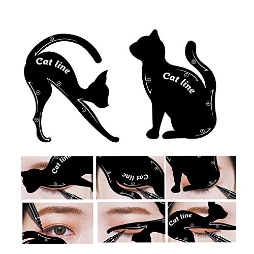 Cat Eyeliner Stencil Pamty Cat Eyeliner Template Smoky Eyeshadow Applicators Template Plate,Professional Repeatable Eyeliner Template Plate Cat Shape Eyeliner Guide Template PVC Material (2 in 1)
