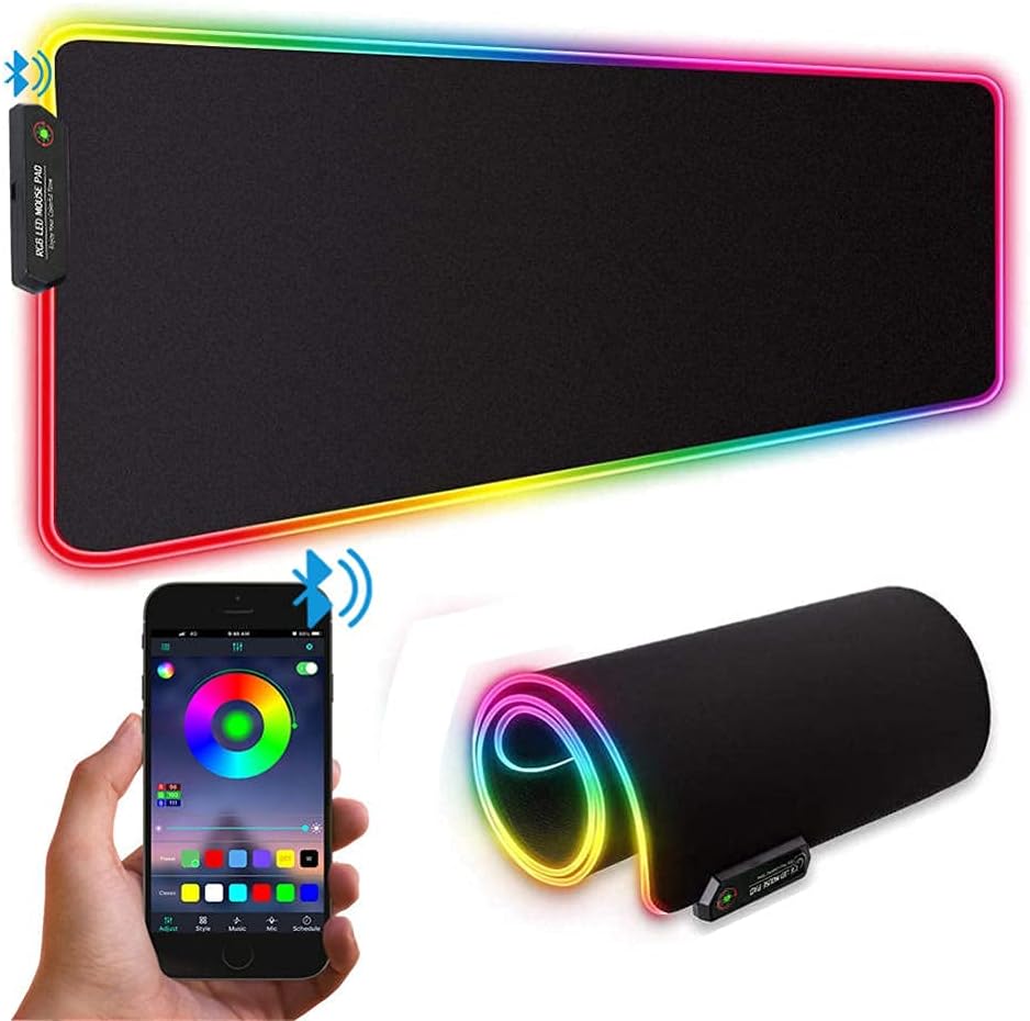 Mousepad,RGB Bluetooth Gaming Mouse PadBlack LED Glowing Extended