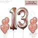 Rose Gold 13 Number Balloons, Large, Pack of 12 | 1 and 3 Foil Mylar Rose Gold Number Balloons | 13th Birthday Decoration Party Supplies Pack, 13 Year Old Anniversary, Wedding