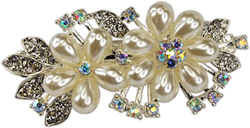 Bridal Rhinestone and Pearl Hair Barette - 3.5"