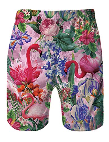 Mens Tropical Hawaiian Flamingo Swim Trunks Quick Dry Beachwear Board Shorts with Mesh Lining XXL