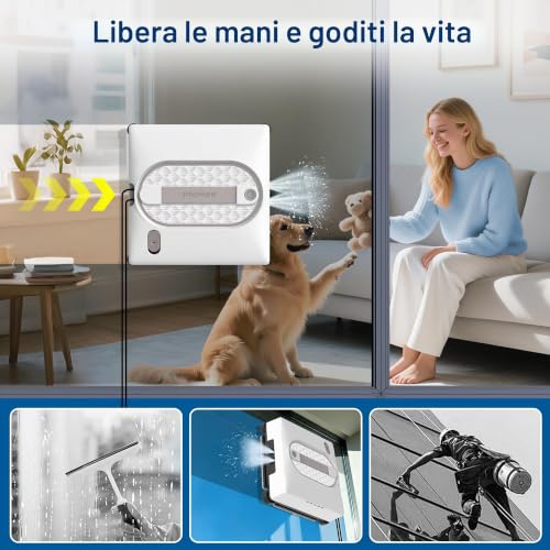 AlfaBot GLS480 Robot Window Cleaning Robot | Automatic Window Cleaner 5000 Pa with 4 Spray Nozzles, 5 Cleaning Modes, 100 ml Tank