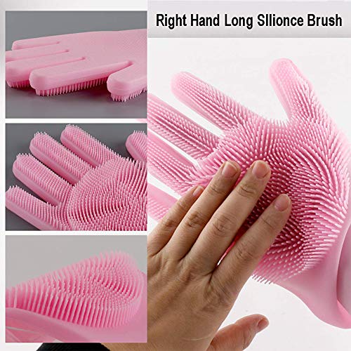 Dish Washing Gloves, 2 Pairs of Magic Silicone Dishwashing Gloves, Rubber Cleaning Gloves with Scrubber, Qhand Dish Gloves for Plate Fruit Kitchen Bathroom Car Home Clean and Pet Care, Universal Size