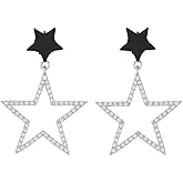 Blingsoul Star Earrings for Women - Elegant Silver and Gold Dangle Style Hollow Stars Rhinestone Bride Earring