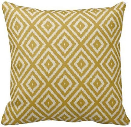 1RHshopstore Ikat Diamond Pattern Mustard Yellow and Cream Sofa Simple Home Decor Design Throw Pillow Case Decor Cushion Covers Square 18x 18 Inches