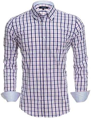 Men's Long Sleeve Button Down Casual Regular Fit Shirts (LS02, XXL)