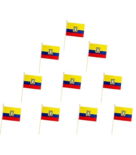 Ecuador Mini-Flaggen – 20 Stück, 12,7 X 20,3 Cm, Mit Holzstab | Patriotische Dekoration Für Paraden, Partys & Events