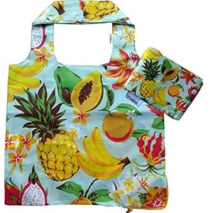 Chilino Opvouwbare boodschappentas, groot en stabiel, milieuvriendelijk, 100% polyester, vruchten, blauw, geel, 47×41