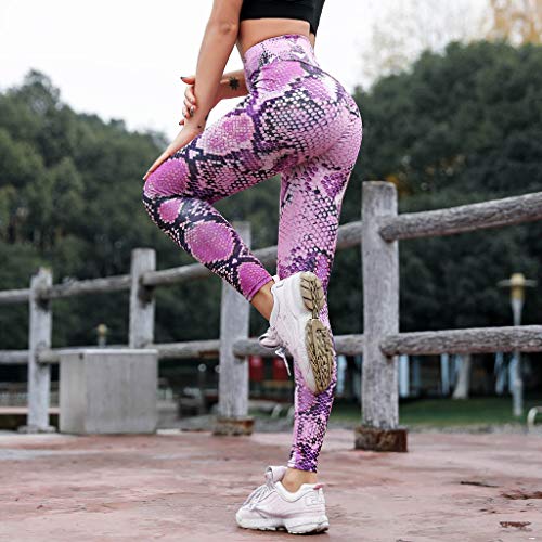 TOTOD Leggings for Women 2019 Latest Serpentine Yoga Pants High Waist Fitness Tight Mesh Trousers Purple - Thumbnail 5