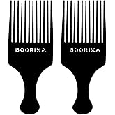 Boorika Afro Hair Pick Comb for Women &amp; Men, 7.5 In Smooth Sturdy Wide Tooth for Detangling &amp; Styling - Pack of 2