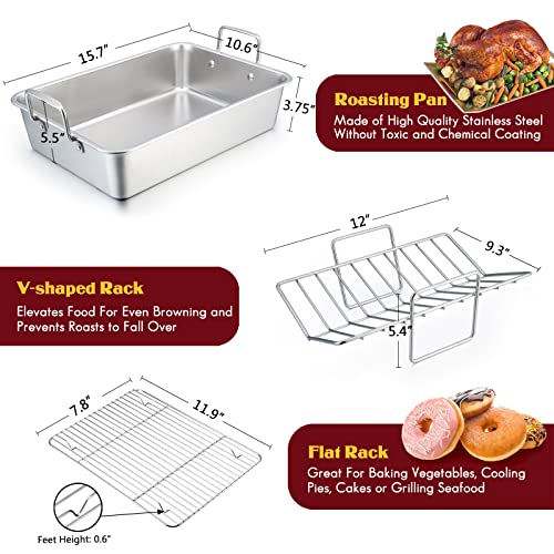 Roasting Pan with Rack Set, Efar 14 Inch Stainless Steel Turkey