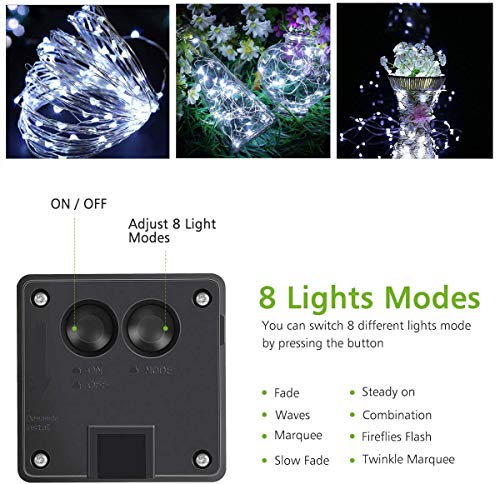 Upgraded Solar Outdoor String Lights- 100 LED 8 Modes Copper Wire Lights, 2-Pack Solar Garden Lights, Waterproof Fairy Lights for Tree, Patio, Home, Yard, Pathway, Party, Wedding (32FT, White)