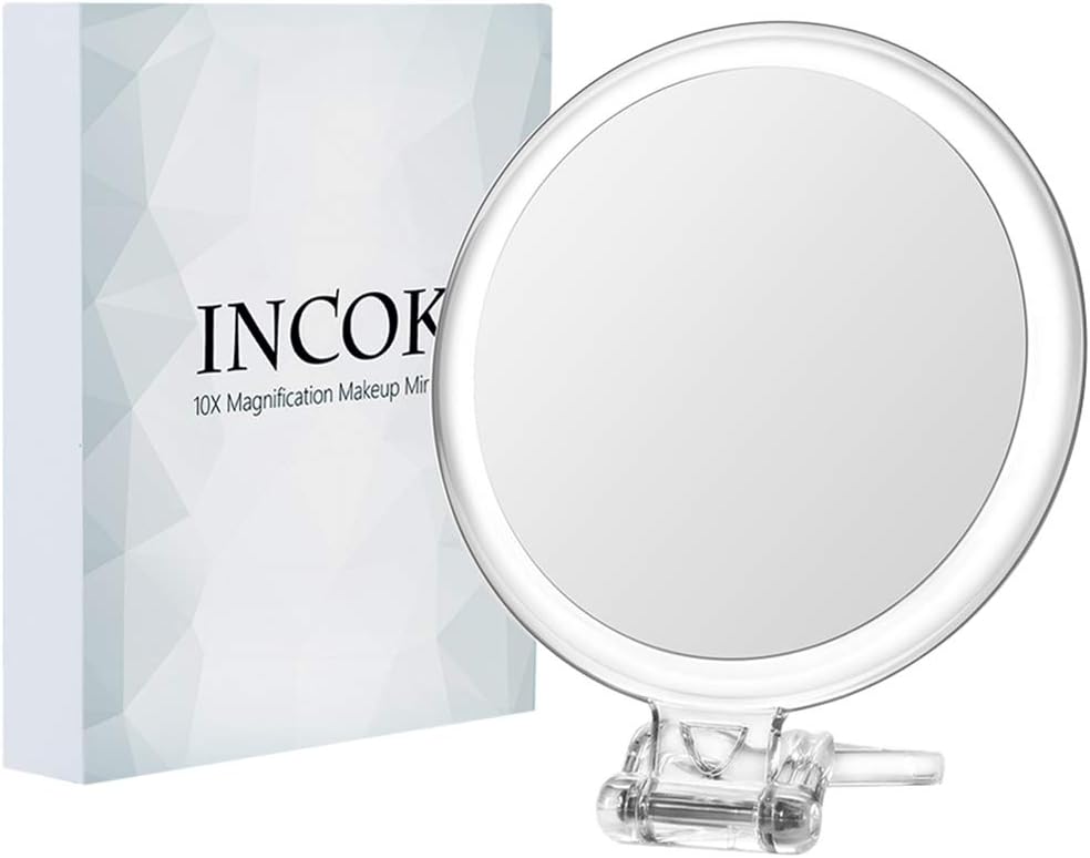 10X 1X Double Sided Magnifying Makeup Mirror - 5" High Definition Magnified Makeup Mirror Adjustable Multi-use Magnification Travel Mirror with Handle Portable Transparent & Round (5")