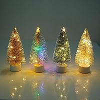 Eubell Glowing Miniature Pine Trees Sisal Trees with Base Christmas Tree Set Tabletop Trees for Miniature Scenes, Christmas Crafting and Designing, Mini Size