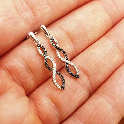 Dazzlingrock Collection 0.07 Carat (ctw) Round Black & White Diamond Ladies Infinity Swirl Dangling Earrings, Sterling Silver