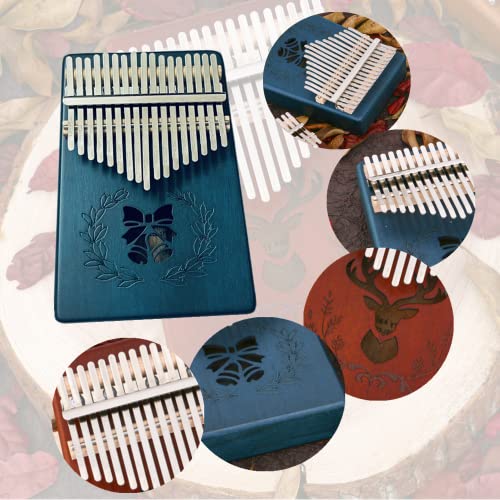 Kalimba Thumb Piano, 17 Key Pocket Pianos Portable Mbira African Finger Piano with Hammer for Beginners Kids Adult - New Style (Bell Royal Blue)