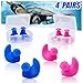 Jionchery Swimming Ear Plugs, 4 Pairs Waterproof Reusable Silicone Earplugs for Adults Kids, Blue Pink