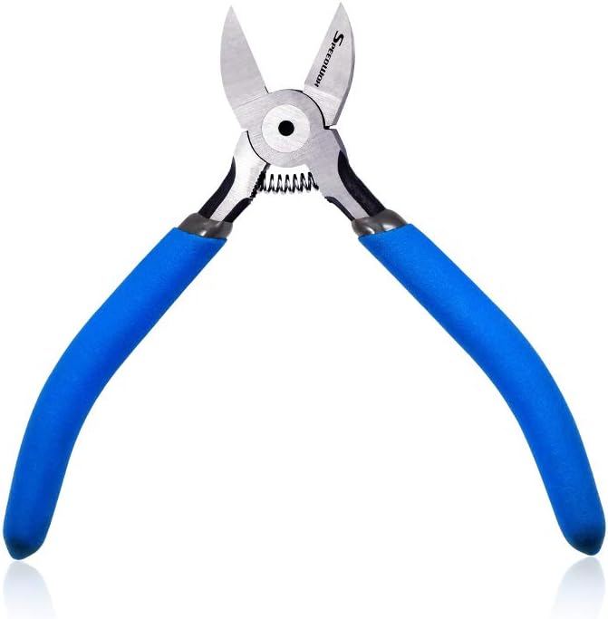 SPEEDWOX Flush Cutters 5 Inches Mini Flush Cut Micro Plastic Nippers Angled Wire Cutting High Carbon Steel High Leverage with Spring Precision Tools Jewelry Making
