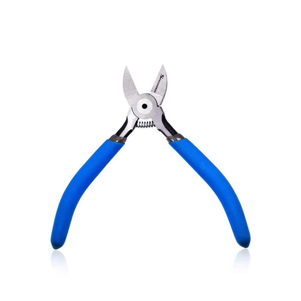 SPEEDWOX Flush Cutters 5 Inches Mini Flush Cut Micro Plastic Nippers Angled Wire Cutting High Carbon Steel High Leverage with Spring Precision Tools Jewelry Making