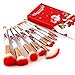 Christmas Makeup Brush Set, 10Pcs Premium Synthetic Kabuki Professional Foundation Blending Blush Eyeshadow Face Powder Cosmetic Brush Kit, Red