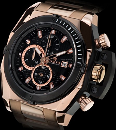 LOUIS-XVI-Herren-Armbanduhr-De-Custine-Stahlband-Rosegold-Schwarz-Chronograph-Analog-Quarz-Edelstahl-550