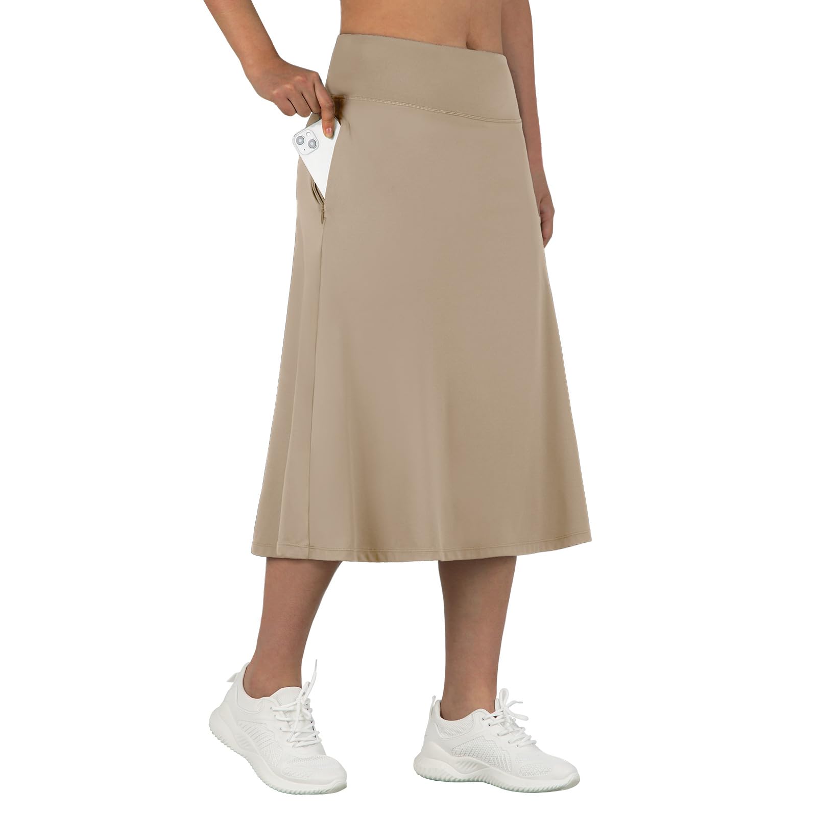 Photo 1 of ANIVIVO Women's Midi Length Skorts Skirts with Pockets Modest Skirts 28" Long Knee Length Athletic Skorts(Khaki 2XL)