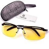 Tirain Men Polarized Anti Glare Day and Night Vision Driving Glasses Yellow Lens with Case (Black Frame)