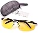 Tirain Men Polarized Anti Glare Day and Night Vision Driving Glasses Yellow Lens with Case (Black Frame)